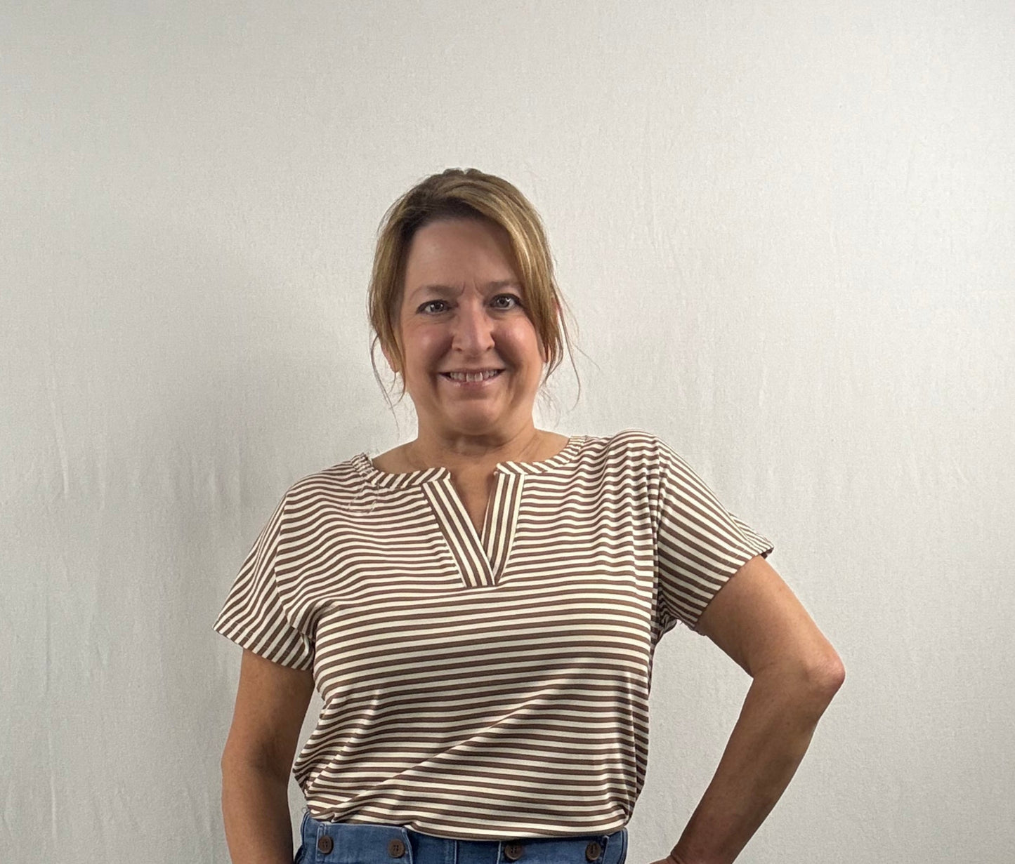 Cream/Brown Striped Top