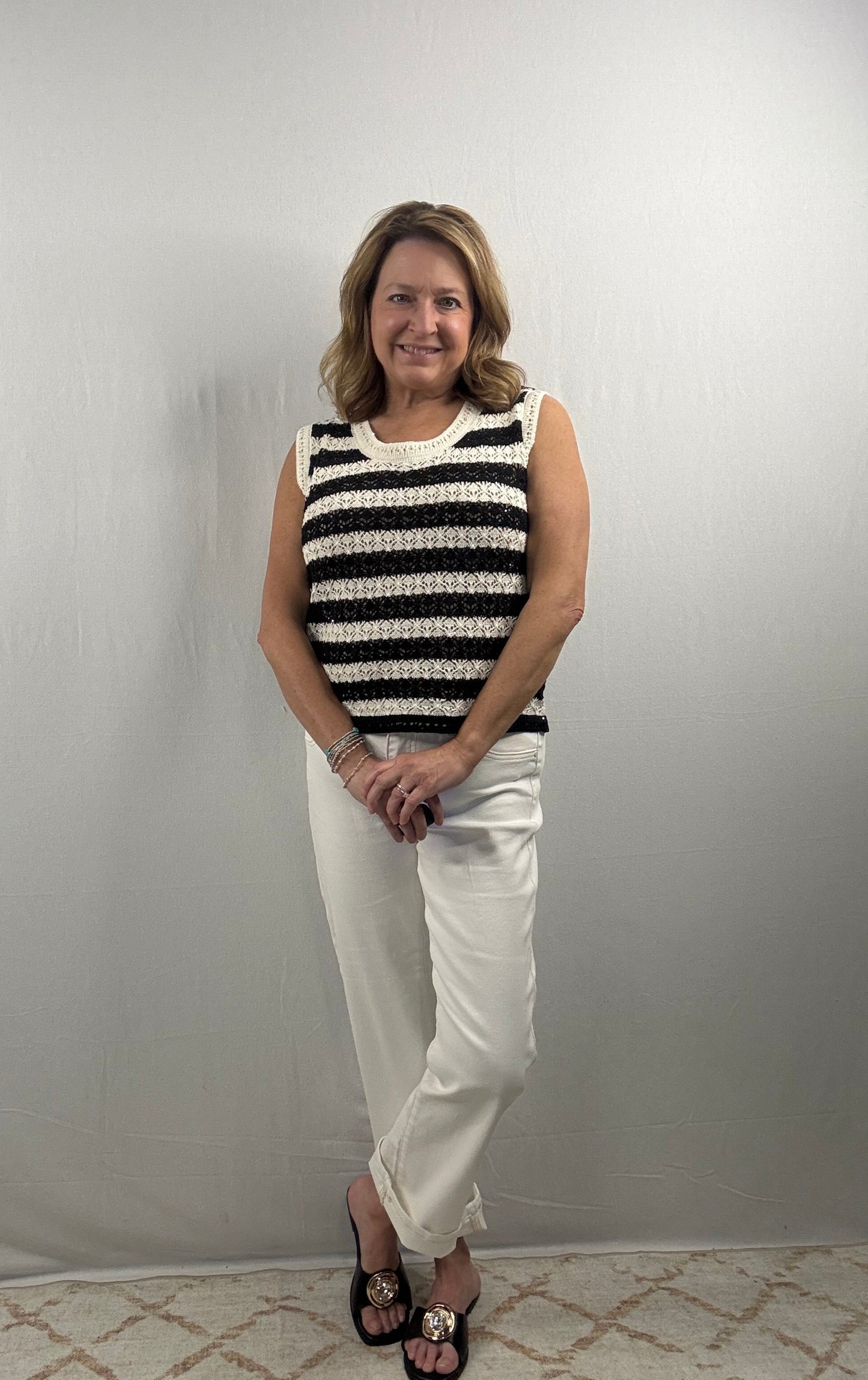Black Sparkly Striped Top