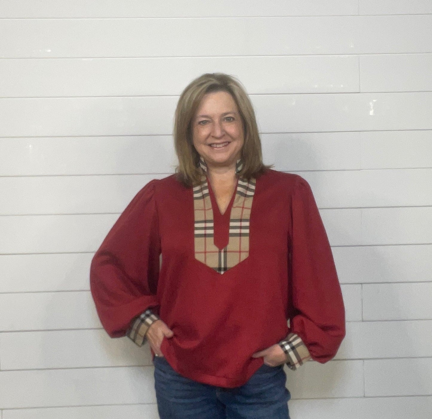 Crimson Plaid Blouse