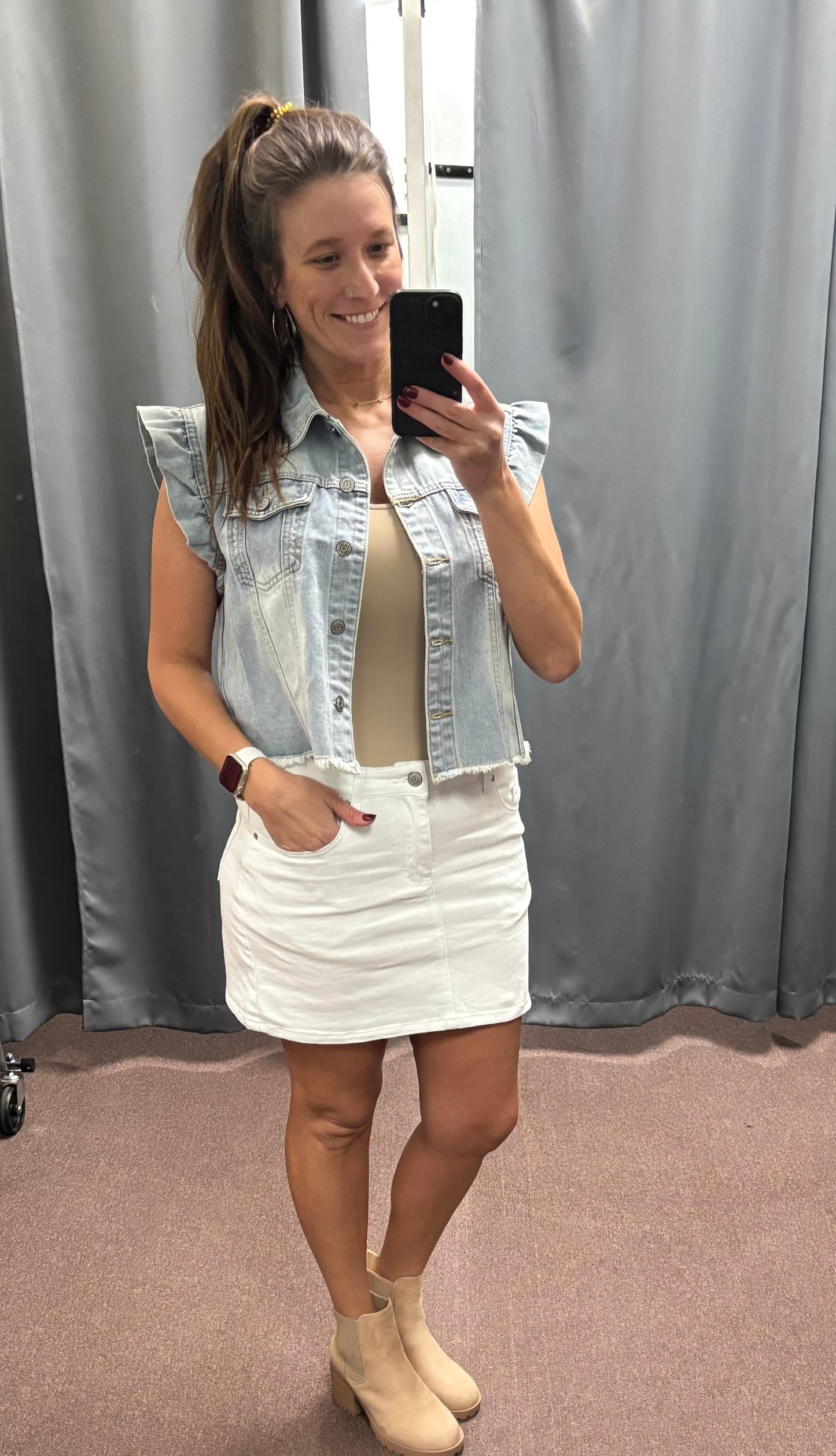 Ruffle Denim Vest