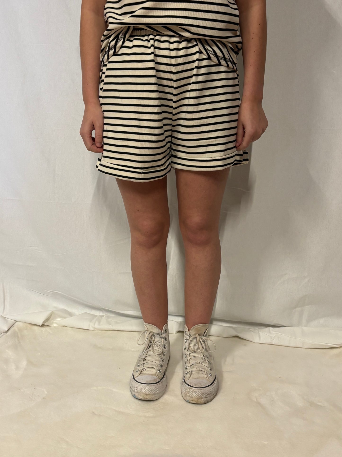 Black Stripe Knit Shorts