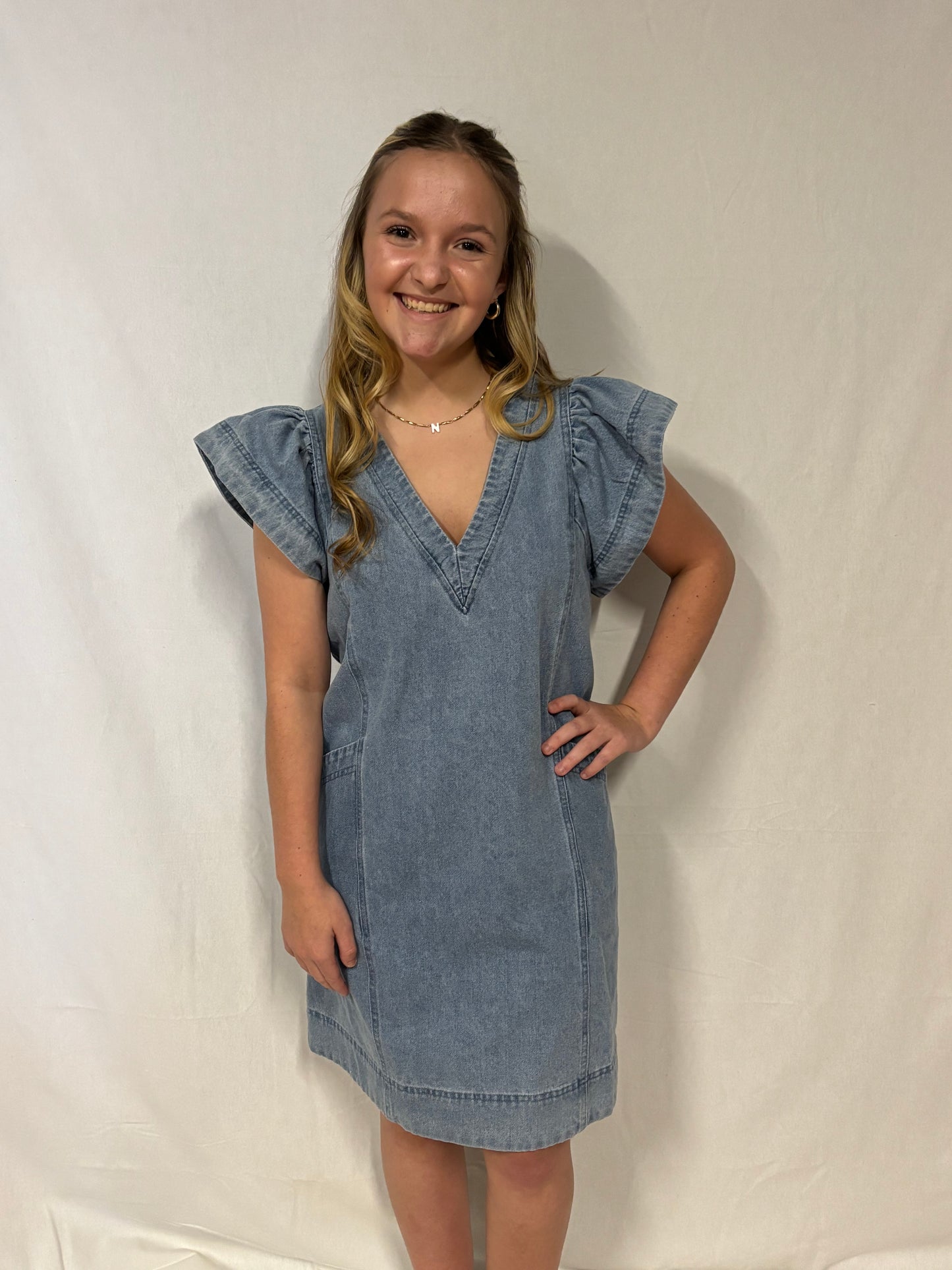 V-neck Denim Dress