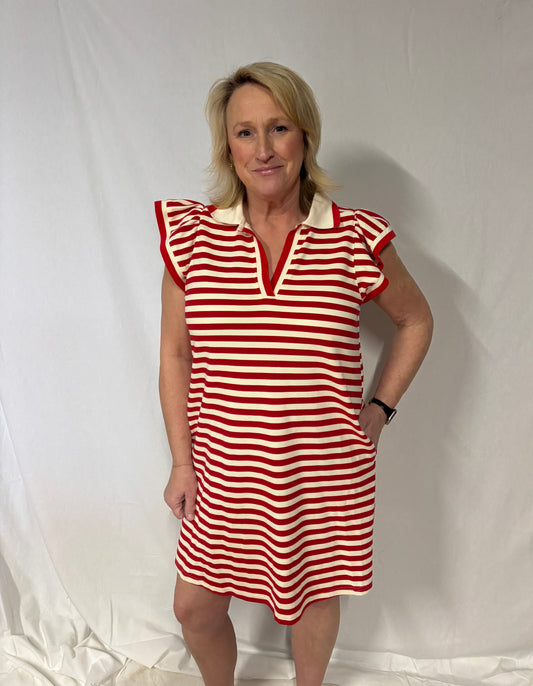 Cream/red Striped Dress