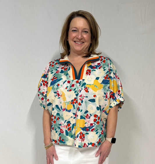 Green/yellow Floral Top