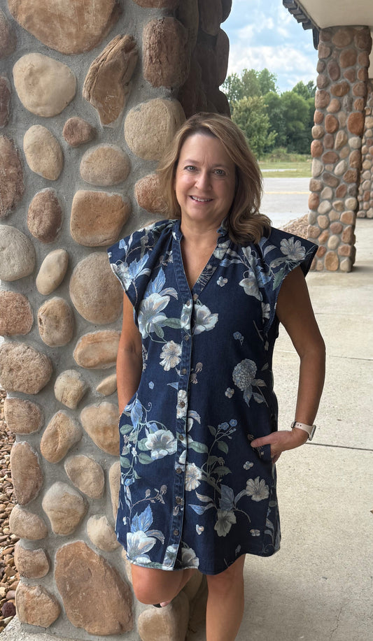 Denim Floral Dress