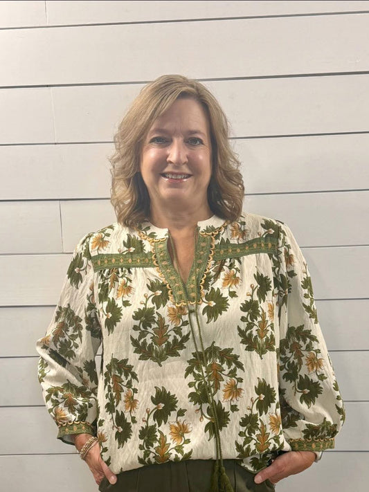 Olive Floral Top