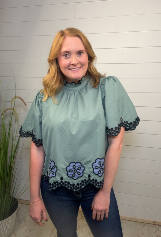 Dark Sage/Navy Blouse