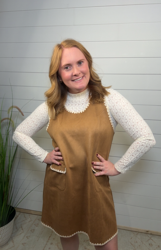 Tan Suede Jumper Dress