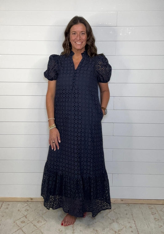 Navy Eyelet Dress