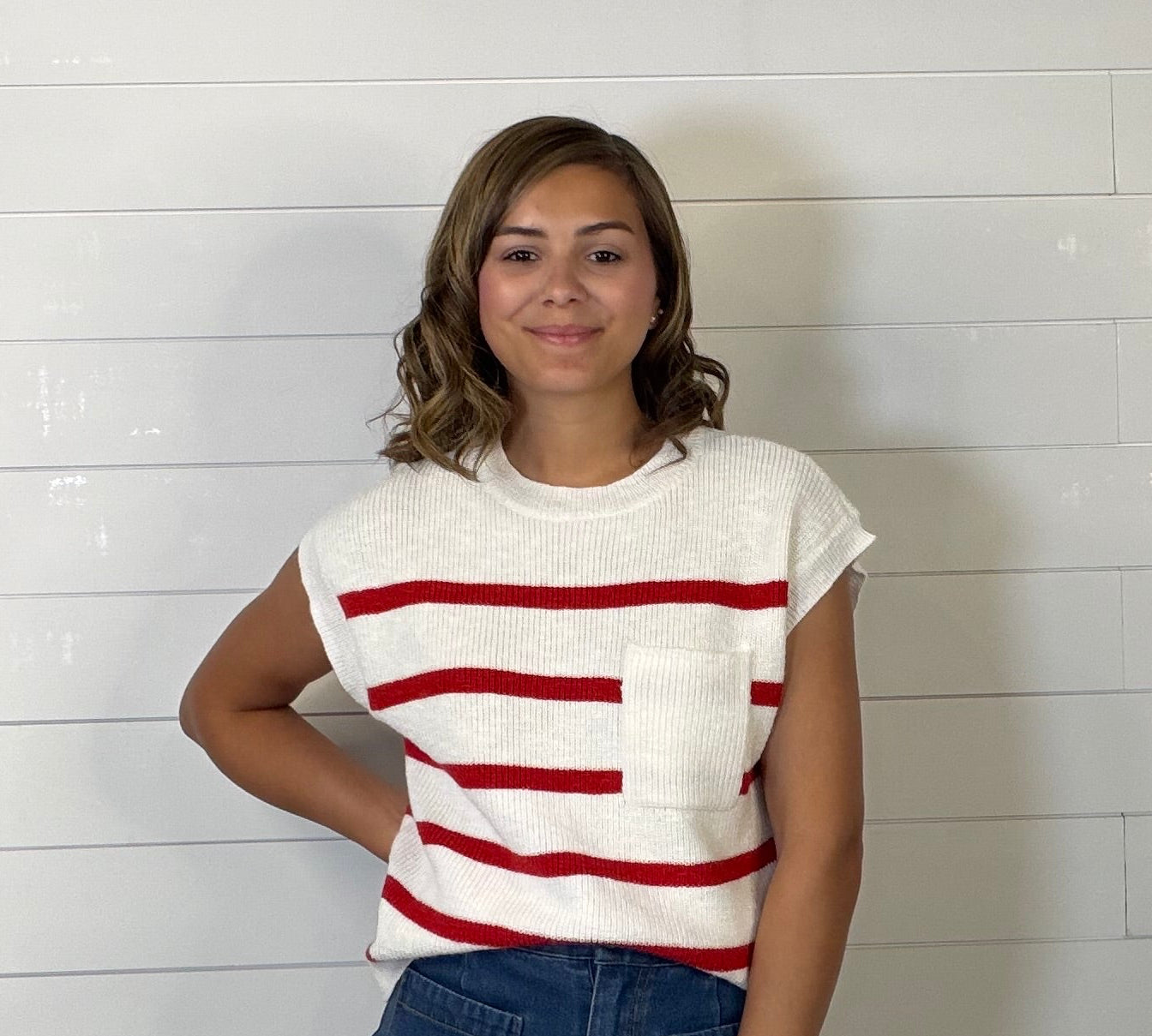 Red Striped SS Sweater