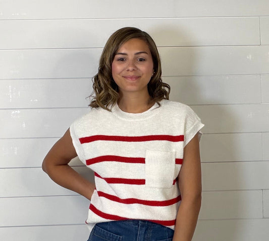 Red Striped SS Sweater