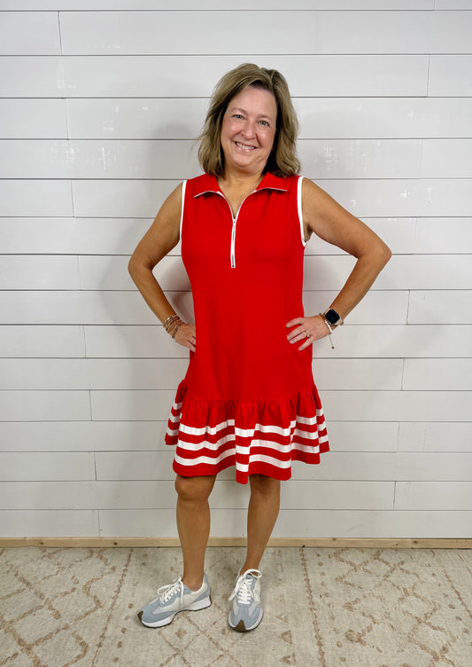 Red Ruffle Bottom