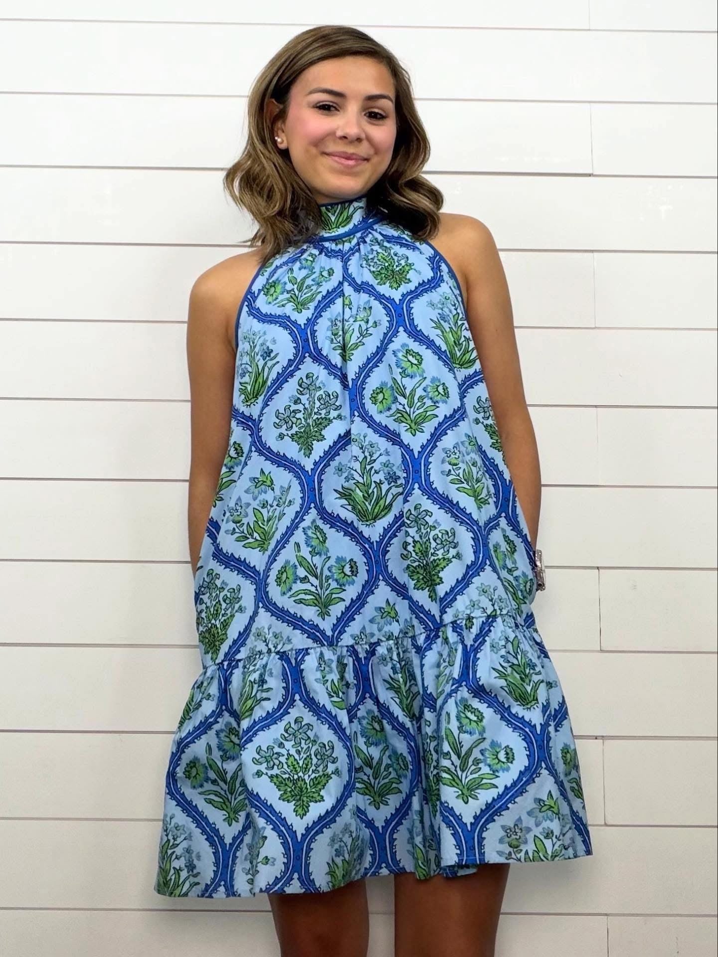 Blue Halter Mini Dress