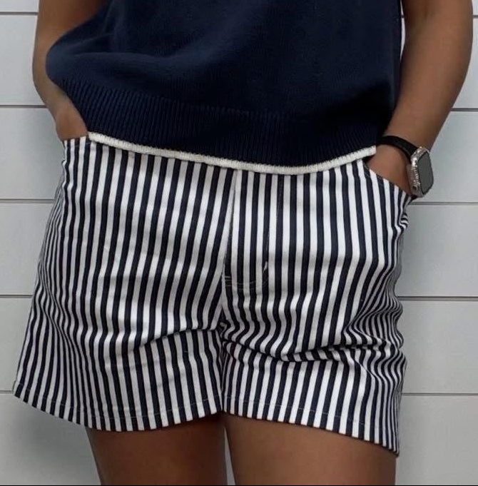 White/Navy Stripe Shorts