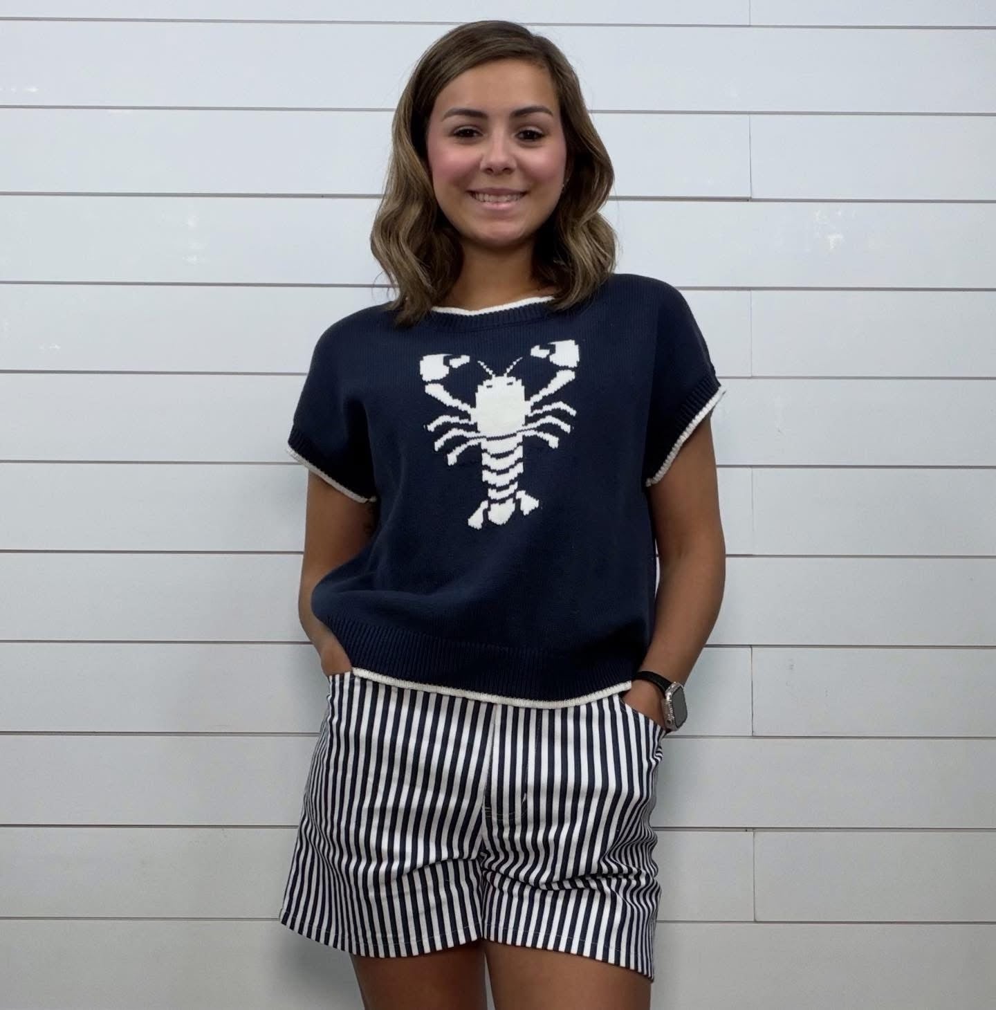 White/Navy Stripe Shorts
