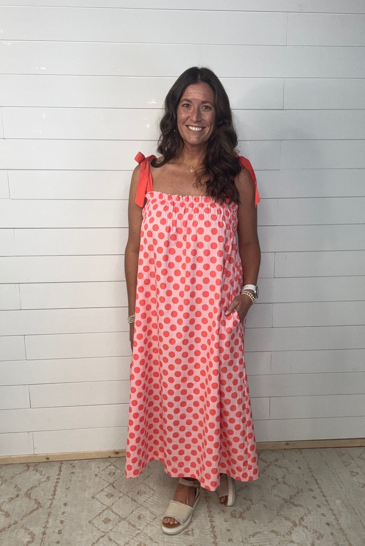 Pink Polka Smocked Maxi
