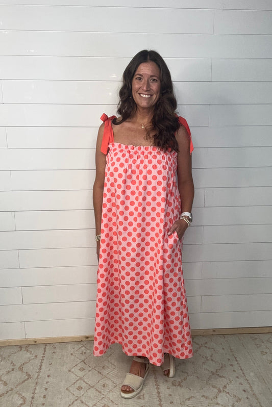Pink Polka Smocked Maxi