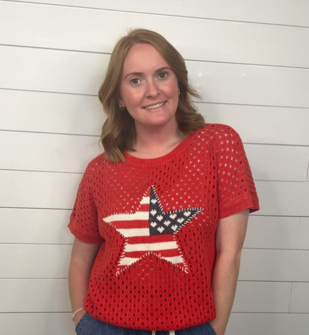 Red Knit Star SS Sweater