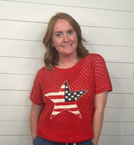 Red Knit Star SS Sweater