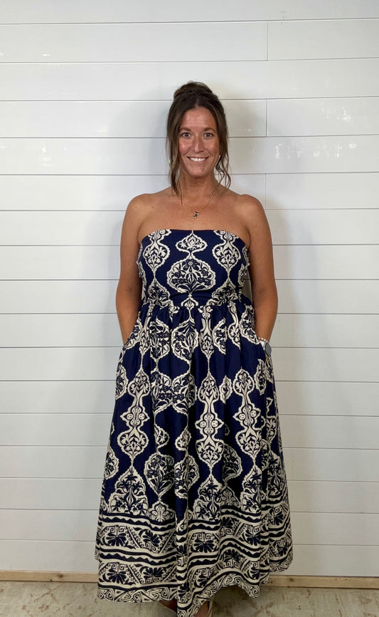 Navy Bloom Midi Dress