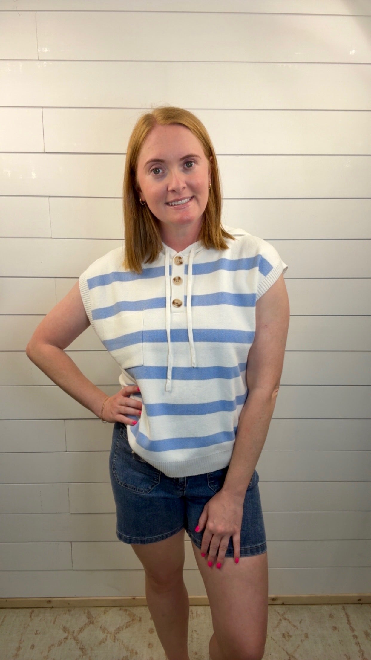 Ivory/Chambray SS Sweater